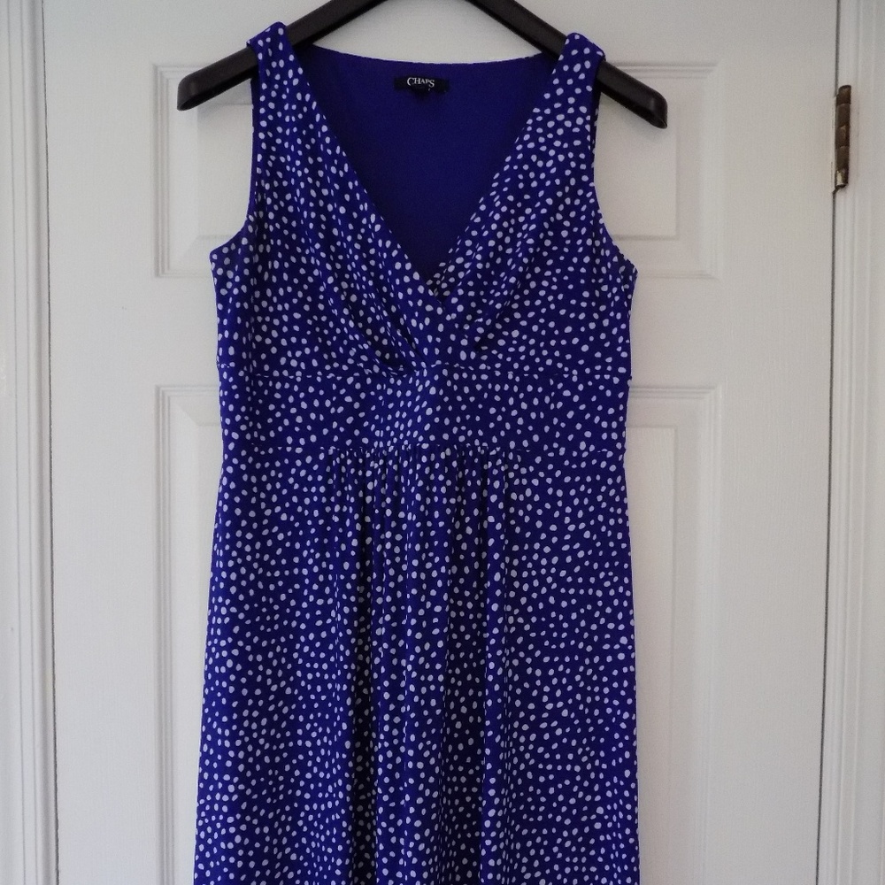 CHAPS Blue and White Polka Dot Dress